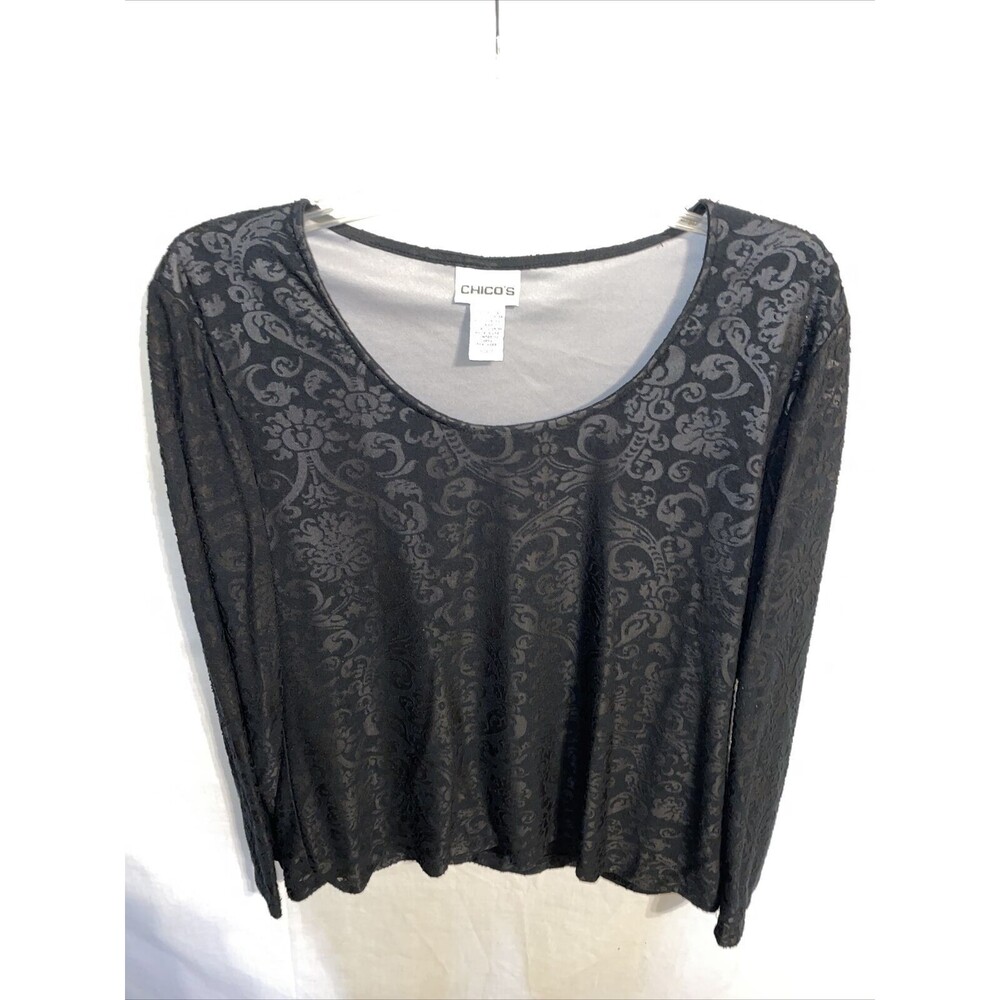 Chico’s Dress Blouse Women’s Size 3 U.S. XL Black Floral Lace Nylon Blend LS